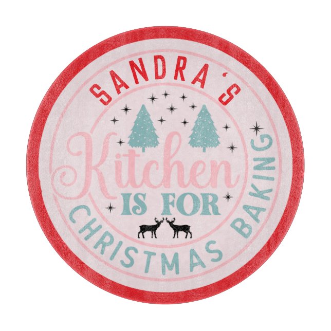Preppy Pink Christmas Custom Kitchen Cutting Board (Front)