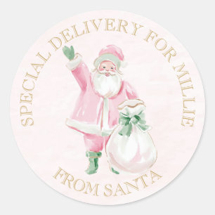 Preppy Pink Christmas Santa Classic Round Sticker