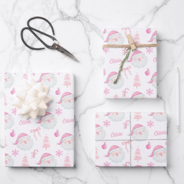 Preppy Pink Christmas Wrapping Paper (Front)