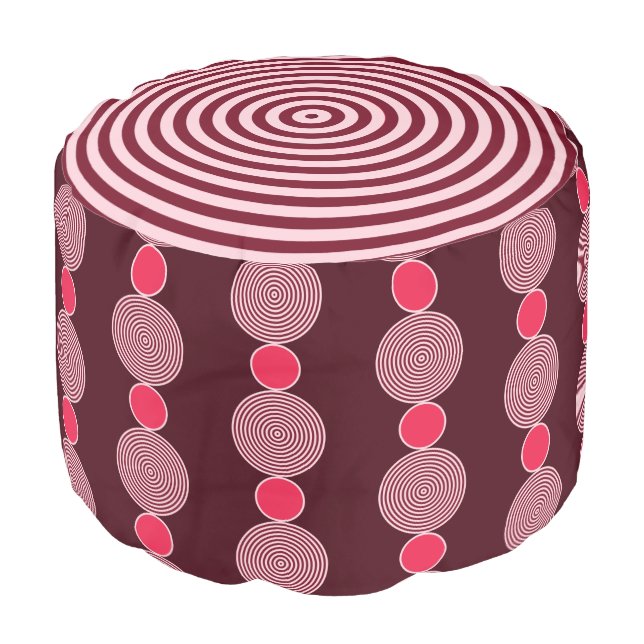 Preppy Pink Circle Line Pattern Pouf (Angled Front)