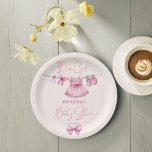 Preppy pink clothes on a line baby shower custom paper plates<br><div class="desc">Preppy pink clothes on a line baby shower customized printed paper plates personalized baby shower table decor cute baby girl clothes on a line</div>