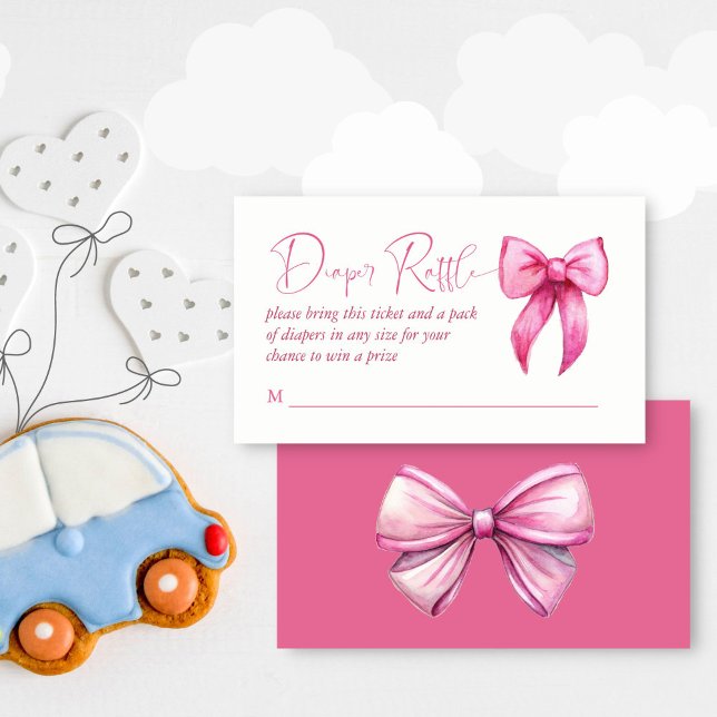 Preppy pink clothesline baby shower diaper raffle enclosure card (Preppy pink bow girls baby shower diaper raffle enclosure cards )