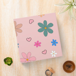 Preppy Pink Colorful Flower Heart Y2K Pattern 3 Ring Binder