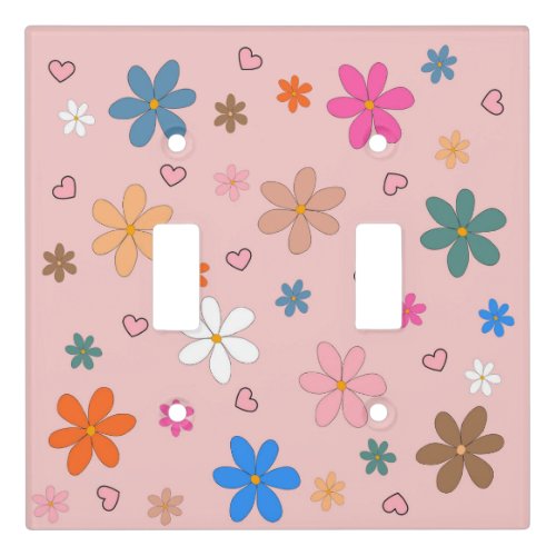 Preppy Pink Colorful Flower Heart Y2K Pattern Light Switch Cover