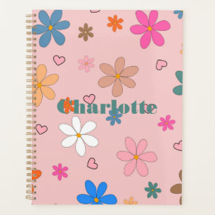 Preppy Pink Colorful Flower Heart Y2K Pattern Planner