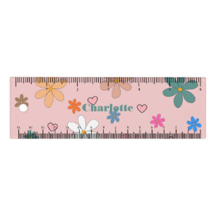 Preppy Pink Colorful Flower Heart Y2K Pattern Ruler