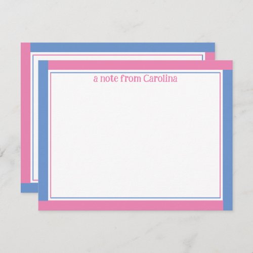 Preppy Pink  Cornflower Blue Name Stationery Note Card