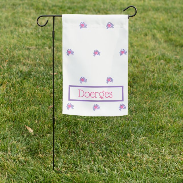 Preppy Pink Crab Personalized Garden Flag (In SItu)