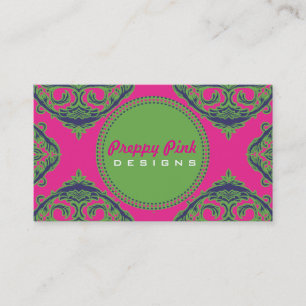 Preppy Pink Damask Business Card