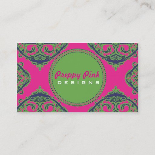 Customizable Preppy Pink Damask Business Card Template