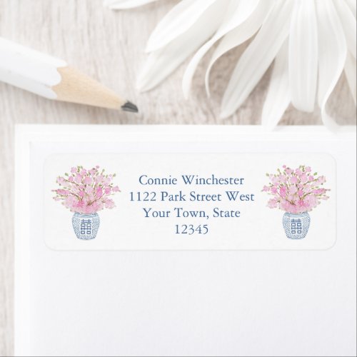 Preppy Pink  Dark Blue Ginger Jar Return Address Label