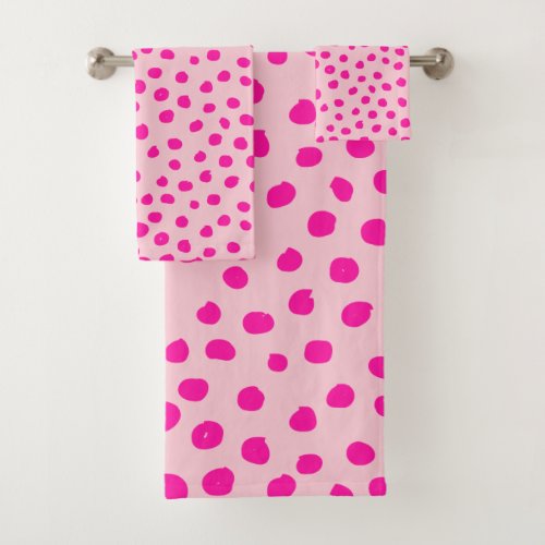 Preppy Pink Dots Modern Animal Print Spots Bath Towel Set