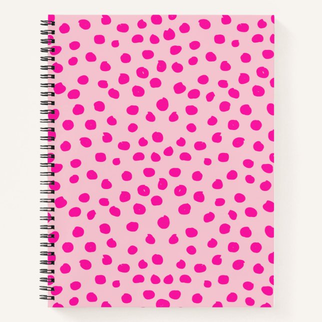 Preppy Pink Dots Modern Animal Print Spots Notebook (Front)