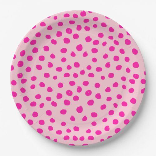 Preppy Pink Dots Modern Animal Print Spots Paper Plates