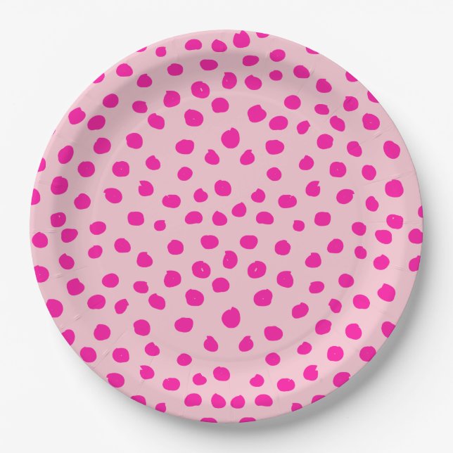 Preppy Pink Dots Modern Animal Print Spots Paper Plates (Front)