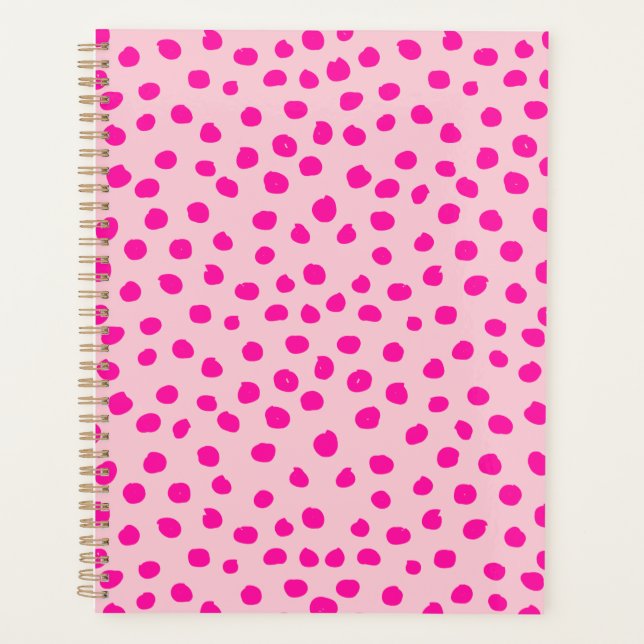Preppy Pink Dots Modern Animal Print Spots Planner (Front)