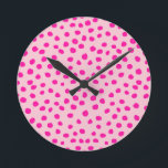 Preppy Pink Dots Modern Animal Print Spots Round Clock<br><div class="desc">Animal Print - Pink Dalmatian Dots.</div>