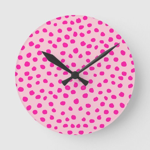 Preppy Pink Dots Modern Animal Print Spots Round Clock