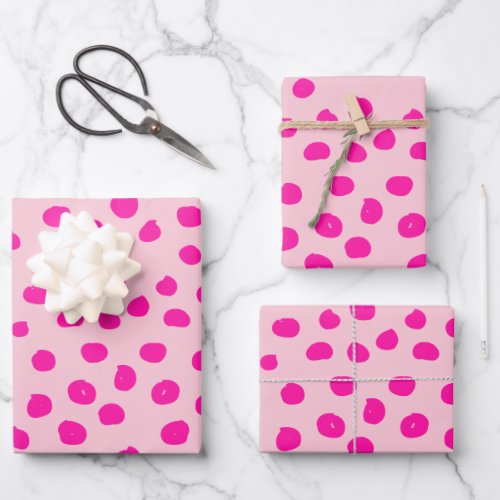 Preppy Pink Dots Modern Animal Print Spots Wrapping Paper Sheets