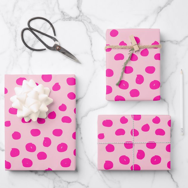 Preppy Pink Dots Modern Animal Print Spots Wrapping Paper Sheets (Front)