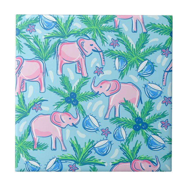 Preppy Pink Elephant Ceramic Tile (Front)