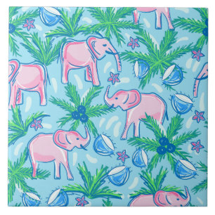 Preppy Pink Elephant Ceramic Tile