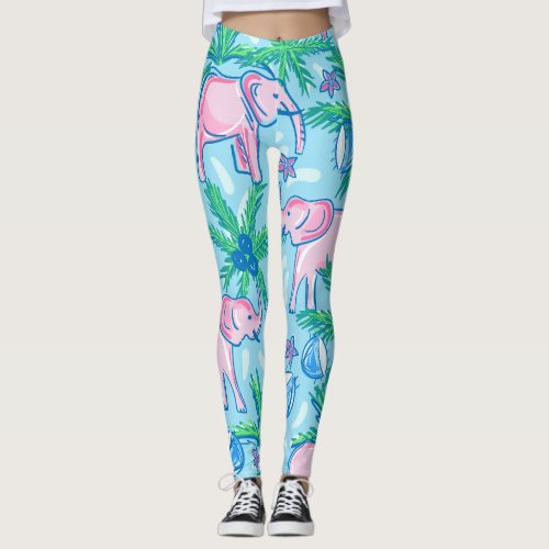 Preppy Pink Elephant Leggings