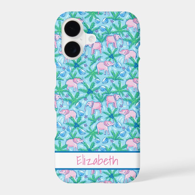 Preppy Pink Elephant Pattern Tropical Case-Mate iPhone Case (Back)