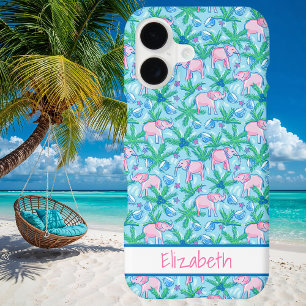 Preppy Pink Elephant Pattern Tropical iPhone 17 Case