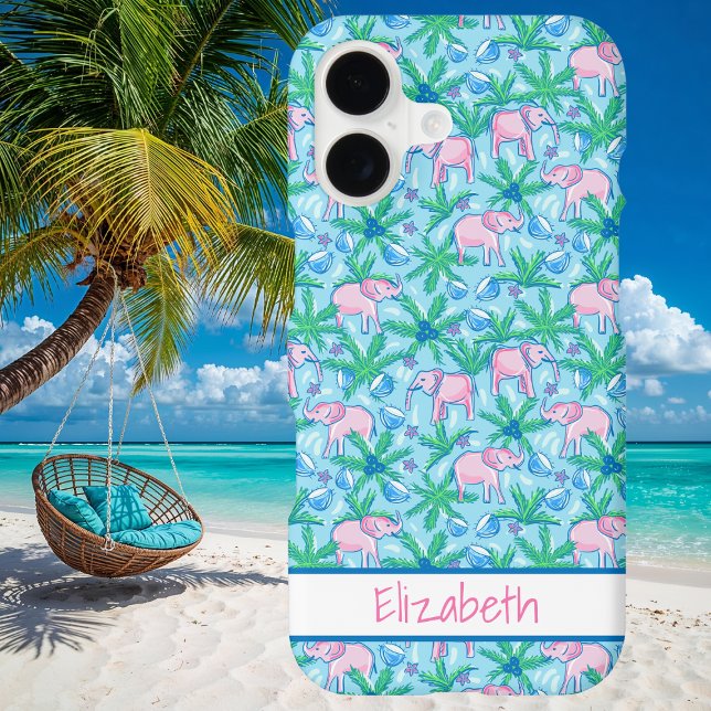 Preppy Pink Elephant Pattern Tropical Case-Mate iPhone Case (Creator Uploaded)