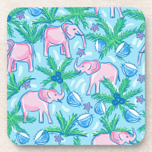 Preppy Pink Elephant Tropical Beverage Coaster