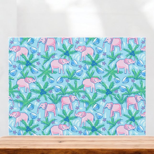 Preppy Pink Elephant Tropical Coconuts Palm Trees Note Card (Creator Uploaded)