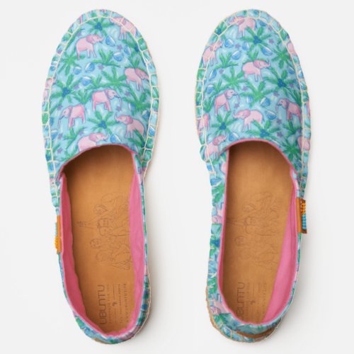 Preppy Pink Elephant Tropical Espadrilles