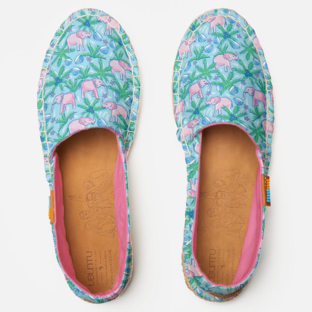 Preppy Pink Elephant Tropical Espadrilles (Front)
