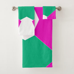 Preppy Pink Emerald Green Abstract Mosaic Pattern Bath Towel Set