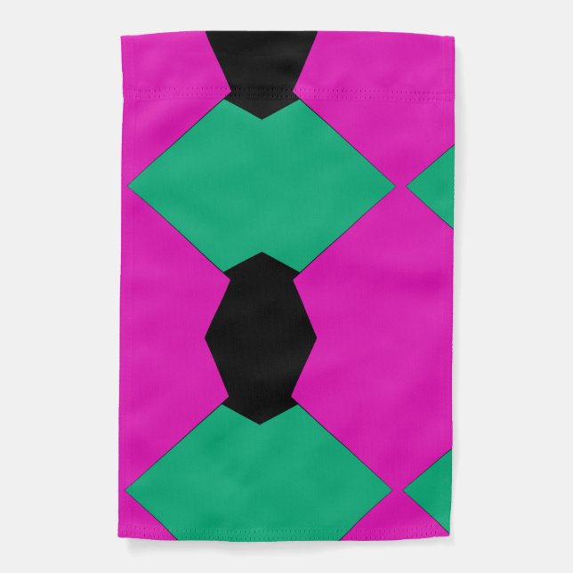 Preppy Pink Emerald Green Abstract Mosaic Pattern Garden Flag (Front)