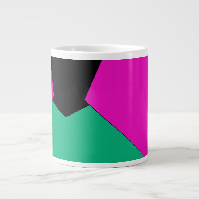 Preppy Pink Emerald Green Abstract Mosaic Pattern Giant Coffee Mug (Front)