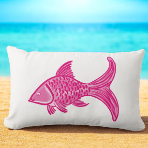 Preppy Pink Fish Lumbar Pillow