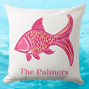Preppy Pink Fish  Throw Pillow