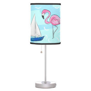 Preppy Pink Flamingo Blue Sailboat Table Lamp