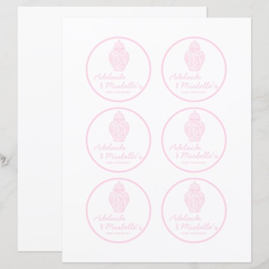 Preppy Pink Ginger Jar Monogram Cupcake Toppers (Front/Back)