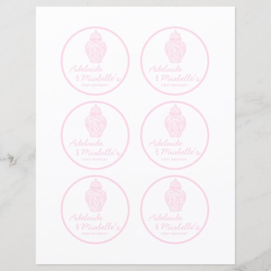 Preppy Pink Ginger Jar Monogram Cupcake Toppers (Front)