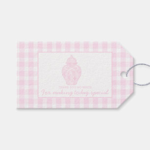Preppy Pink Ginger Jar Monogram First birthday Gift Tags