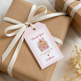 Preppy Pink Gingerbread Birthday Thank You Gift Tags