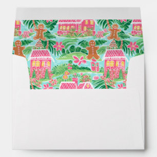 Preppy Pink Gingerbread Village Christmas Envelope