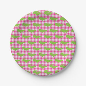 Preppy Pink Gingham Green Alligator Southern Fun Paper Plates