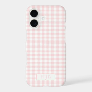 Preppy Pink Gingham Monogram Girly Pretty iPhone 17 Case