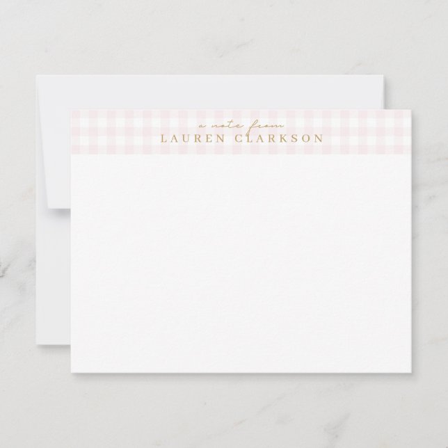 Preppy Pink Gingham Note Card (Front)