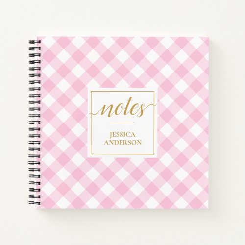 Preppy Pink Gingham Pattern Name Notebook