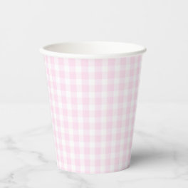 Preppy Pink Gingham Plaid First Birthday Paper Cups